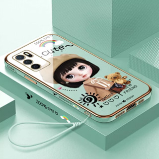 เคสโทรศัพท์มือถือ ลายการ์ตูนเบเร่ต์ พร้อมสายคล้อง สําหรับ Oppo A96 A36 A36 A76 A16K A16E F17 pro A16 A52 A92 A97