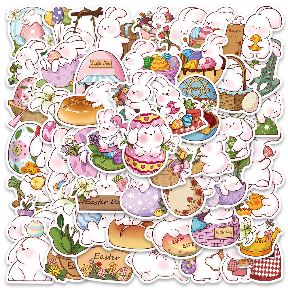 สติกเกอร์ PVC ลายการ์ตูนกระต่ายอีสเตอร์ กันน้ํา กันแดด DIY สําหรับติดตกแต่งกระเป๋าเดินทาง จักรยาน แล็ปท็อป 50 ชิ้น