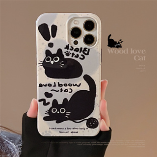 2-in-1 เคสโทรศัพท์มือถือแบบนิ่ม TPU แข็ง กันฝุ่น ลายการ์ตูนแมวดําน่ารัก สําหรับ IPhone 14 13 12 11 Pro Max X XS XR 8 7 Plus