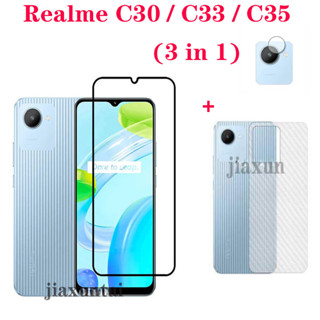 (3in1) ฟิล์มกันรอยหน้าจอ และฟิล์มคาร์บอนไฟเบอร์ และฟิล์มเลนส์ สําหรับ realme C30 C35 C31C25 C21Y C11 2021 C12 C15 C17 C20 C33