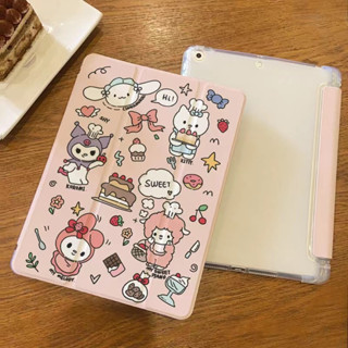 【Melody &amp; Kuromi】เคสใสไอแพด กันกระแทก เคสแท็บเล็ต CASE FOR IPAD มีช่องใส่ปากกา ทุกรุ่น หลังใส ฝาพับ เคส iPad 10.2 Gen7/8/9 Pro11 inch เคสสำหรับ iPad 10.5Air3/iPad9.7Air1-2gen5-6/iPad 2017-2018/ipad mini 1/2/3/4/5/6