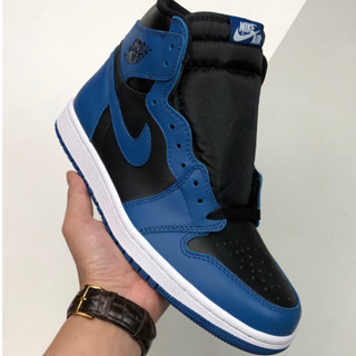 รองเท้ากีฬา รองเท้าบาสเก็ตบอล Air Jordan 1 Mid blue black High top culture  555088-404