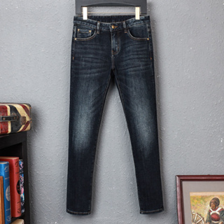 European and American fashion trendy men jeans blue retro slim fitting casual trend high-quality men retro denim pants