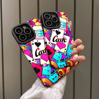 เคสโทรศัพท์มือถือแบบนิ่ม ลายโป๊กเกอร์ พร้อมช่องใส่บัตร แฟชั่น สําหรับ iPhone 11 12 13 14 Pro Max IPX Xr Xs Max 7 8 6s Plus