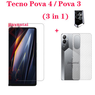 3in1 กระจกนิรภัย แบบเต็มจอ ฟิล์มเลนส์ ฟิล์มด้านหลัง สําหรับ Tecno Pova 4 3 2 Spark 8