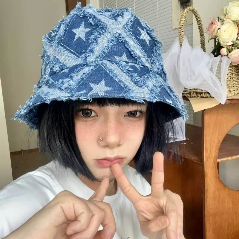 หมวกบักเก็ต กันแดด ลายดาว สไตล์คาวบอย อเมริกา ใช้งานกลางแจ้ง สําหรับผู้ชาย และผู้หญิง