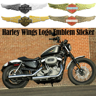 harley davidson เสื้อ quinn กระเป๋า พักเท้า หมวก แท้ สติกเกอร์อลูมิเนียม ลายโลโก้ Harley Davidson Wings สีทอง สีเงิน สไตล์เรโทร สําหรับติดตกแต่งรถจักรยานยนต์