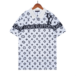 Louis-v เสื้อโปโลแขนสั้น ผ้าฝ้าย พิมพ์ลาย แฟชั่นสําหรับผู้ชาย และผู้หญิง