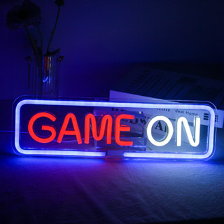 ป้ายนีออน ลาย Game On Neon แฮนด์เมด สีฟ้า สําหรับตกแต่งห้องนอน ออฟฟิศ โรงแรม