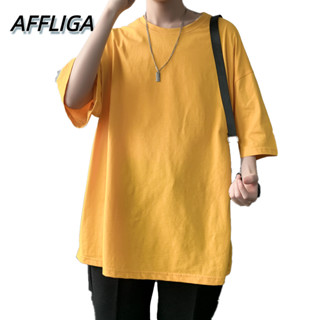 ❀ AFFLIGA ❀ เสื้อยืดแขนสั้นลําลอง แขนห้าส่วน คุณภาพสูง สีพื้น แบบเรียบง่าย สําหรับผู้ชาย