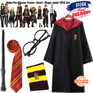 เสื้อคลุมคอสเพลย์ Harry Potter Wizard Gryffindor Slytherin Hufflepuff เหมาะกับปาร์ตี้ฮาโลวีน สําหรับเด็ก และผู้ใหญ่ 5 ชิ้น