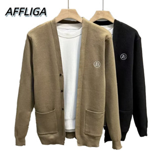 ❀ AFFLIGA ❀ เสื้อแจ็กเก็ตกันหนาวลําลอง ผ้าถัก ทรงหลวม สีพื้น แฟชั่นฤดูใบไม้ร่วง และฤดูหนาว สําหรับผู้ชาย