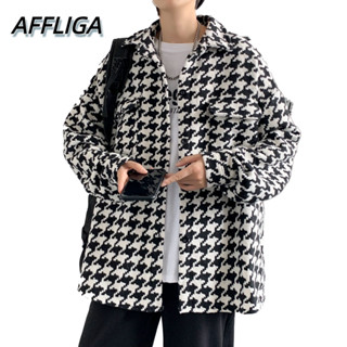 ❀ AFFLIGA ❀ เสื้อแจ็กเก็ต ผ้าวูล พิมพ์ลายฟันสุนัข แฟชั่นคลาสสิก เข้ากับทุกชุด สําหรับผู้ชาย และผู้หญิง ไซซ์ M - 3XL