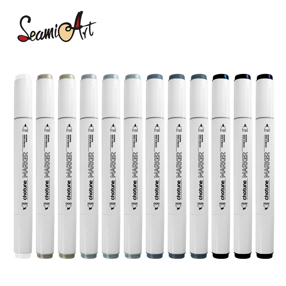 Seamiart CHOTUNE ปากกามาร์กเกอร์ สีเทา 12 สี สําหรับวาดภาพ ฟิกเกอร์ อนิเมะ