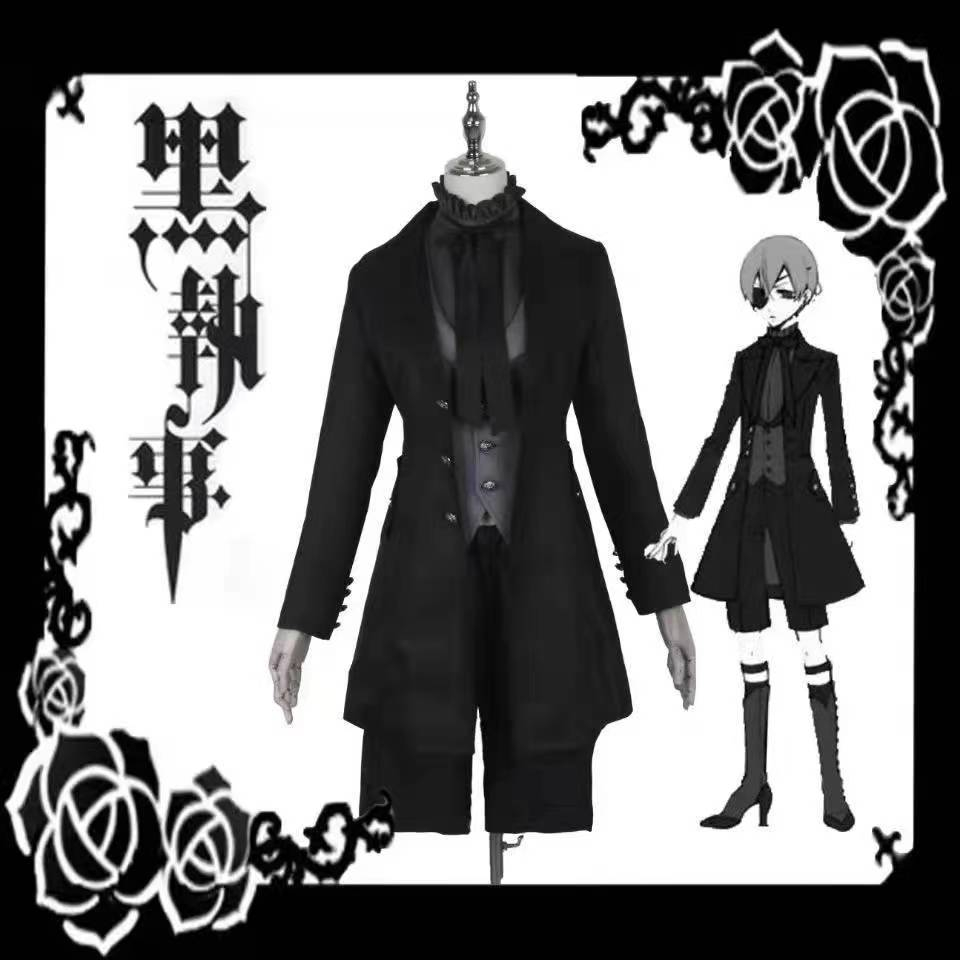 Black Butler Ciel Phantomhive Sebas Cosplay Costume ขนาดพลัส พร้อมส่ง เครื่องแต่งกายคอสเพลย์ เครื่องแบบปีศาจ สําหรับผู้ชาย plus size Halloween Devil Uniform Anime Man and Woman Suit+Accessories+wig 黑执事 夏尔赛巴斯