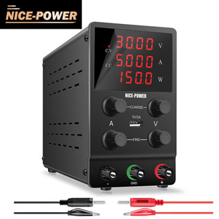 Nice-power พาวเวอร์ซัพพลาย DC ตัวแปร: สวิตช์ปรับได้ 30V 10A 4 หลัก จอแสดงผล LED 5V 2A พอร์ต USB นําออก และสายไฟอินพุต