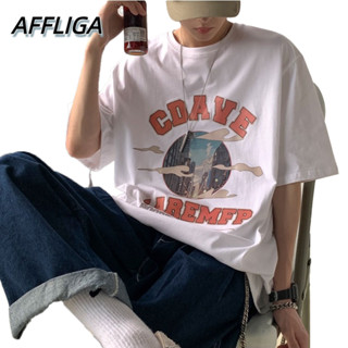 ❀ AFFLIGA ❀ 【S-8XL】เสื้อยืดคอกลมแขนสั้นแฟชั่นสไตล์เกาหลีสําหรับผู้ชาย