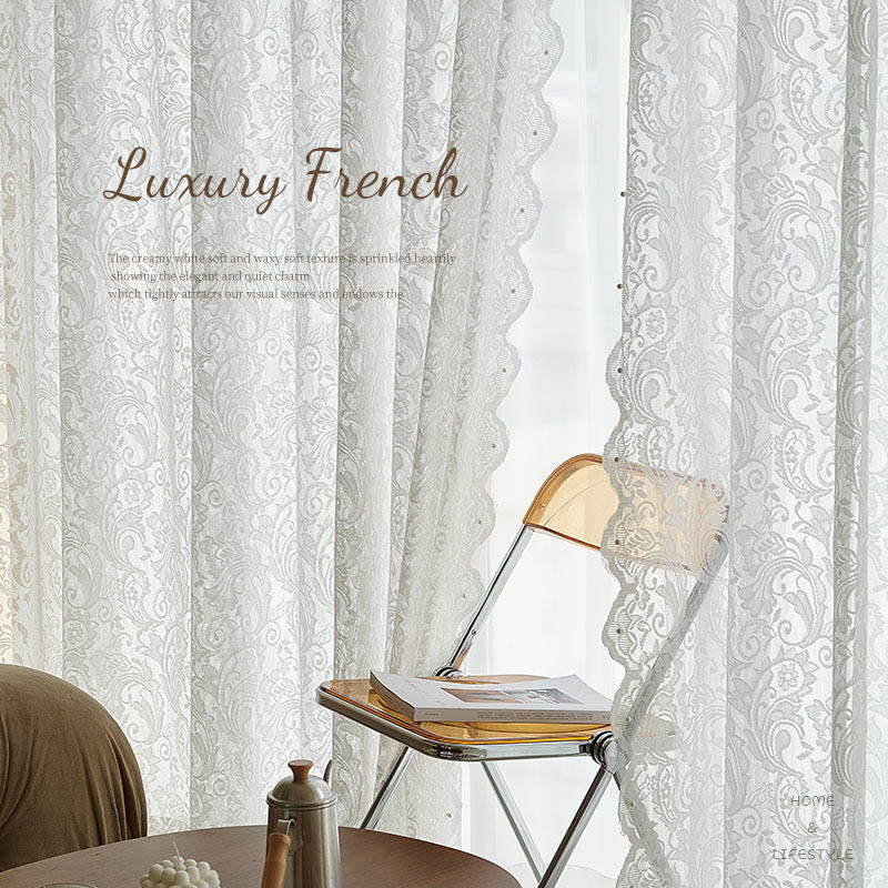 แนะนำ ผ้าม่าน ผ้าม่านโปร่งลูกไม้สีขาวกับม่านมุกม่านแสงสําหรับห้องนั่งเล่นหรูหราโรแมนติกหน้าต่าง สกปรก พร้อมสต็อก ราคาพิเศษ มีเก็บเงินปลายทาง