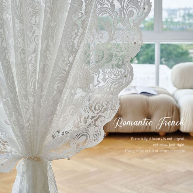 แนะนำ ผ้าม่าน ผ้าม่านโปร่งลูกไม้สีขาวกับม่านมุกม่านแสงสําหรับห้องนั่งเล่นหรูหราโรแมนติกหน้าต่าง สกปรก พร้อมสต็อก ราคาพิเศษ มีเก็บเงินปลายทาง