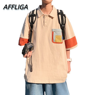 ❀ AFFLIGA ❀ เสื้อโปโลแขนสั้นลําลอง คอปก ทรงหลวม สวมใส่สบาย เข้ากับทุกการแต่งกาย แฟชั่นฤดูร้อน สําหรับผู้ชาย