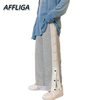 ❀ AFFLIGA ❀ กางเกงขายาวลําลอง ทรงหลวม แต่งกระดุมด้านข้าง แฟชั่นฤดูใบไม้ผลิ และฤดูใบไม้ร่วง สไตล์เกาหลี สําหรับผู้ชาย