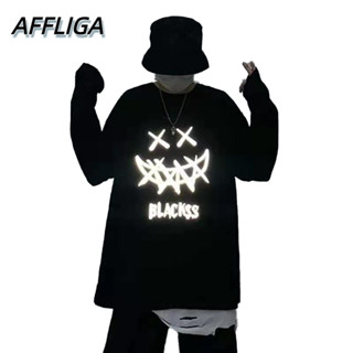 ❀ AFFLIGA ❀ 2020 เสื้อยืด แขนยาว พิมพ์ลายการ์ตูน ทรงหลวม สไตล์เกาหลี ฮาราจูกุ สตรีท โอเวอร์ไซซ์ สําหรับผู้ชาย ผู้หญิง