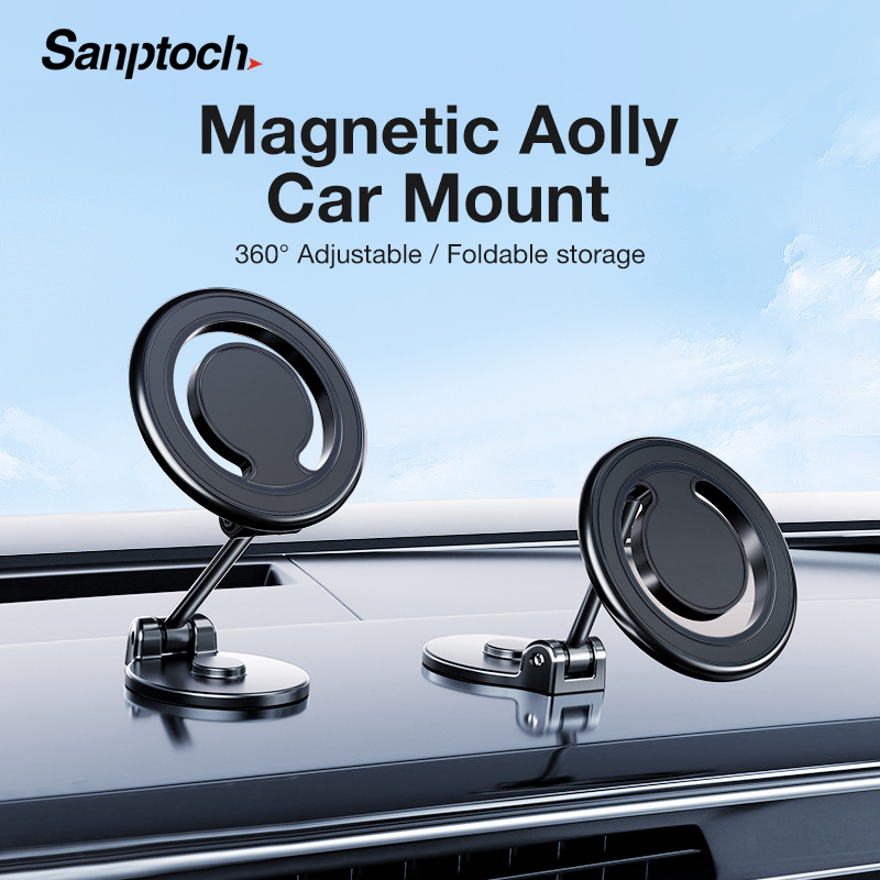 Sanptoch สําหรับติดรถยนต์แบบพับได้แบบแม่เหล็ก 360°หมุนได้ปรับแม่เหล็กที่วางโทรศัพท์สําหรับiphone16 15 14 13 12 Pro Max Mini Alloyที่วางโทรศัพท์มือถือสําหรับรถยนต์