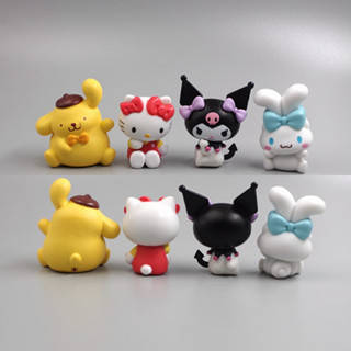 SANRIO โมเดลฟิกเกอร์ PVC รูปการ์ตูนอนิเมะ Kuromi Onpompurin Cinnamoroll Hello Kitty เหมาะกับของขวัญ สําหรับตกแต่งเค้ก จํานวน 4 ชิ้น ต่อชุด