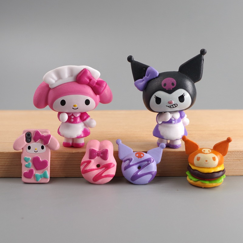 3 ชิ้น/เซ็ตอะนิเมะรูป My Melody Kuromi Bowknot Donuts DIY การ์ตูนรุ่น Q เค้กตกแต่ง PVC Action Figures ตุ๊กตาของเล่นของขวัญ