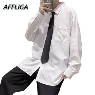 ❀ AFFLIGA ❀ เสื้อเชิ้ตแขนยาวลําลอง ผ้าเรยอน ทรงหลวม สีขาว คุณภาพสูง แบบเรียบง่าย แฟชั่นสําหรับผู้ชาย