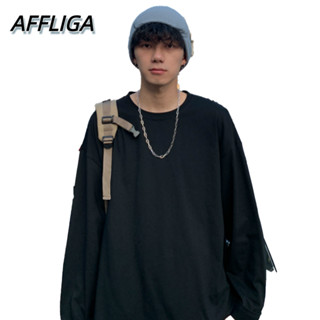 ❀ AFFLIGA ❀ เสื้อยืดแขนยาว ทรงหลวม สีพื้น สไตล์เกาหลี แฟชั่นฮาราจูกุ เหมาะกับฤดูใบไม้ร่วง และฤดูหนาว สําหรับผู้ชาย