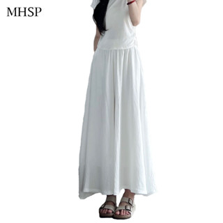 Mhsp กางเกงกระโปรง เอวสูง ผ้าเรยอน จับจีบ สีเบจ เหมาะกับฤดูร้อน แบบใหม่