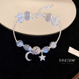 DREJEW สร้อยข้อมือ ประดับลูกปัดคริสตัล เพทาย รูปดาว ดวงจันทร์ หรูหรา แฟชั่นสร้อยข้อมือ เงินแท้