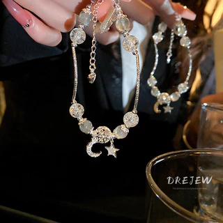 DREJEW สร้อยข้อมือ ประดับลูกปัดคริสตัล เพทาย รูปดาว ดวงจันทร์ หรูหรา แฟชั่นสร้อยข้อมือ เงินแท้
