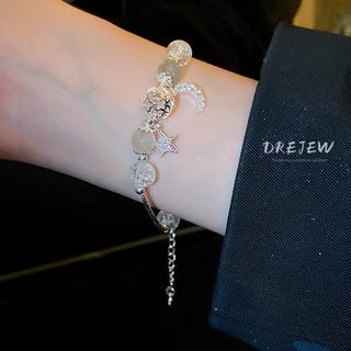 DREJEW สร้อยข้อมือ ประดับลูกปัดคริสตัล เพทาย รูปดาว ดวงจันทร์ หรูหรา แฟชั่นสร้อยข้อมือ เงินแท้