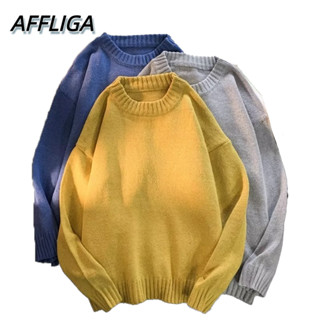 ❀ AFFLIGA ❀ เสื้อกันหนาวแขนยาวลําลอง คอกลม ผ้าถัก ทรงหลวม เข้ากับทุกการแต่งกาย แฟชั่นฤดูใบไม้ร่วง และฤดูหนาว สไตล์เกาหลี สําหรับผู้ชาย