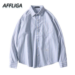 ❀ AFFLIGA ❀ เสื้อเชิ้ตแขนยาวลําลอง ทรงหลวม ระบายอากาศได้ดี ลายทาง สไตล์เกาหลี แฟชั่นฤดูร้อน สําหรับผู้ชาย 2023