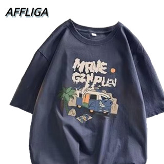 ❀ AFFLIGA ❀ ใหม่ เสื้อยืดคอกลม แขนสั้น พิมพ์ลายการ์ตูน ทรงหลวม ขนาดใหญ่ สวมใส่สบาย แฟชั่นฤดูร้อน สไตล์เกาหลี สําหรับผู้ชาย ไซซ์ M - 5xl