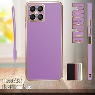 เคสชุบไฟฟ้า ขอบตรง พร้อมเชือกซิลิโคน สําหรับ Honor X8