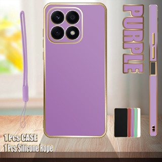 เคสชุบไฟฟ้า ขอบตรง พร้อมเชือกซิลิโคน สําหรับ Honor X8A