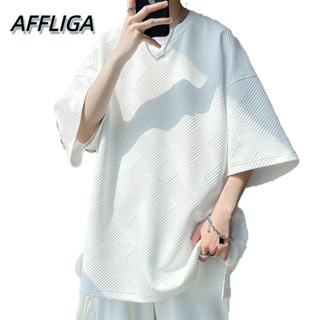 ❀ AFFLIGA ❀ เสื้อยืดแขนสั้นลําลอง คอกลม ทรงหลวม แบบแห้งเร็ว สีพื้น สไตล์เกาหลี แฟชั่นฤดูร้อน สําหรับผู้ชาย 2023