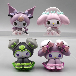 โมเดลฟิกเกอร์ PVC รูปการ์ตูนอนิเมะ Sanrio Kuromi My Melody Cinnamorol Kawaii Q Version ของขวัญ สําหรับตกแต่งเค้ก จํานวน 4 ชิ้น ต่อชุด