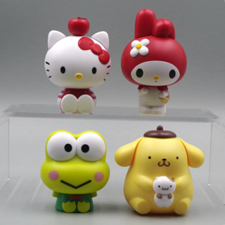 SANRIO โมเดลฟิกเกอร์ PVC รูปการ์ตูนอนิเมะ Hello Kitty My Melody Onpompurin Frog ขนาด 7-10 ซม. สําหรับตกแต่งเค้ก 4 ชิ้น ต่อชุด