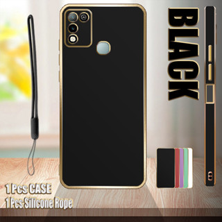 เคสชุบไฟฟ้า ขอบตรง พร้อมเชือกซิลิโคน สําหรับ Infinix Hot 11 Play Smart 2 2021