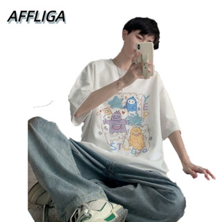 ❀ AFFLIGA ❀ ใหม่ เสื้อยืดลําลอง แขนสั้น คอกลม พิมพ์ลายการ์ตูน ระบายอากาศ ทรงหลวม ขนาดใหญ่ ใส่สบาย แฟชั่นฤดูร้อน สําหรับผู้ชาย ไซซ์ M-5xl 2023