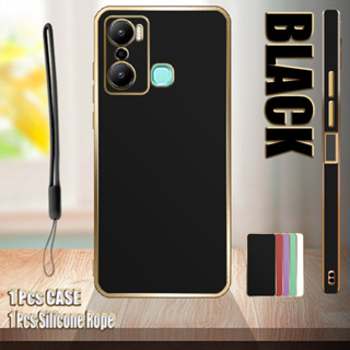 เคสชุบไฟฟ้า ขอบตรง พร้อมเชือกซิลิโคน สําหรับ Infinix Hot 20 Play X6825