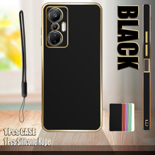 เคสชุบไฟฟ้า ขอบตรง พร้อมเชือกซิลิโคน สําหรับ Infinix Hot 20 Pro X6827