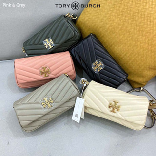 TB 85229 Kira chevron Flip กระเป๋าสะพายไหล่ crossbody สลิง/ ผู้หญิงสีขาวหนังแกะไหล่รักแร้กระเป๋า/ กระเป๋าถือแฟชั่นสีดำ