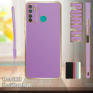 เคสโทรศัพท์มือถือ ขอบตรง ชุบไฟฟ้า พร้อมเชือกซิลิโคน สําหรับ Infinix Hot 9 Hot 9 Pro X655 X655C X655D X655F