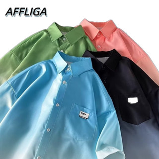 ❀ AFFLIGA ❀ เสื้อเชิ้ตแขนสั้นลําลอง ทรงหลวม แบบเรียบง่าย แฟชั่นฤดูร้อน สไตล์เกาหลี สําหรับผู้ชาย